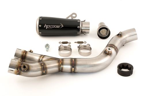 Picture of HP CORSE RACING SYSTEM BLACK GP-07 SLIP ON WITH RING OUTLET + 2-1 STEEL MANIFOLD FOR YAMAHA YZF R1 2015-2019