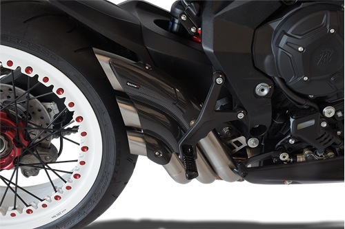Immagine di TERMINALE HYDROTRE INOX SATINATO CANNE VUOTE COVER CARBONIO MV AGUSTA DRAGSTER 800>2016
